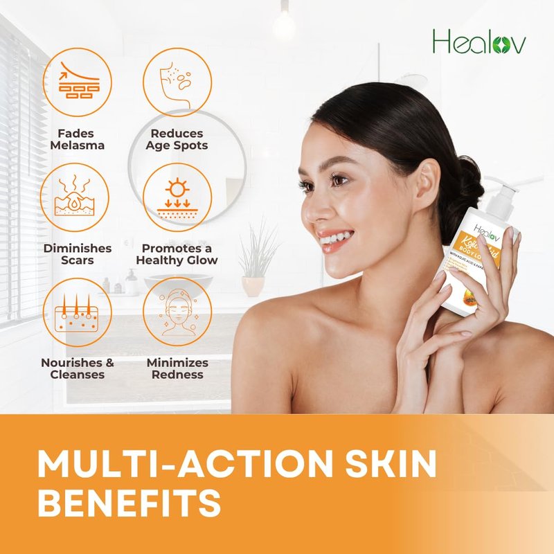 Kojic Acid Lotion - Skin Brightening Body Lotion for Dark Spots, Hyperpigmentation | Reduces Acne & Scars, Even Skin Tone