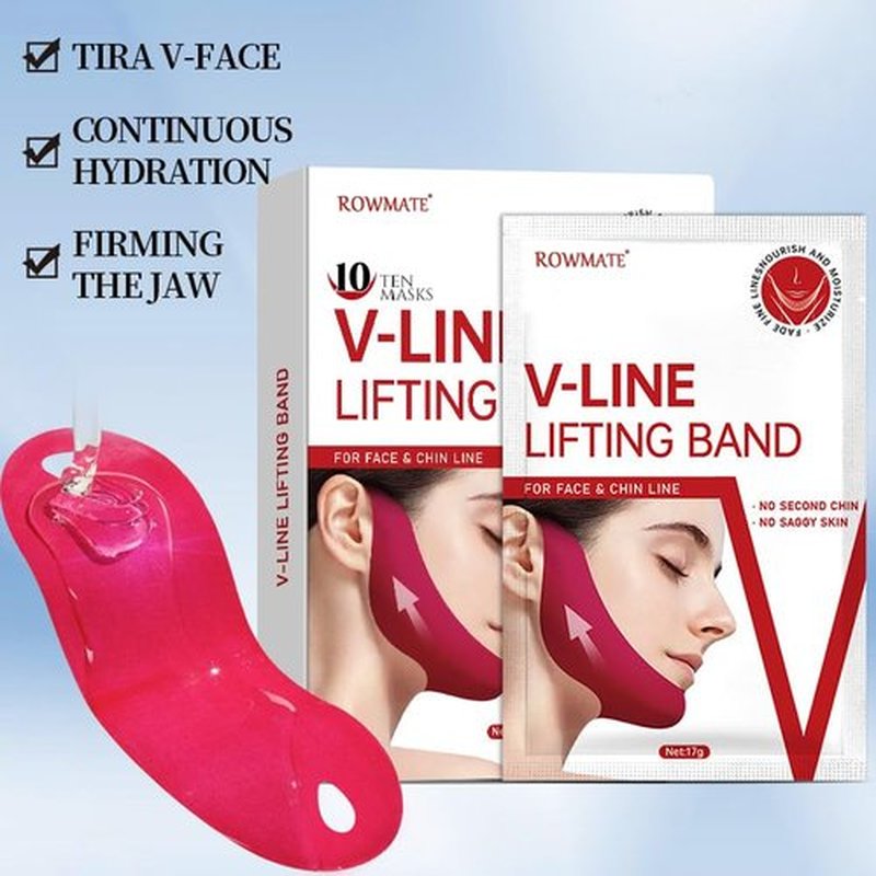 ROWMATE 10 pcs Chin Strap for Women,Toning Hydrogel Collagen Mask with Hyaluronic Acid & Aloe Vera, red