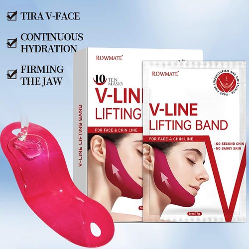 ROWMATE 5 pcs V Line Chin Strap,Toning Hydrogel Collagen Mask with Hyaluronic Acid & Aloe Vera，red