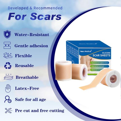 Medical Grade Silicone Scar Sheets 1.6"x 157" Roll-4M Keloid Scars Removal C-Section Scar Strip Painless Treatment Resuable Tummy Tuck Tape Professional for Surgical Incision,Acne,Burn Scar