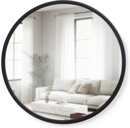 Umbra Hub Round Wall Mirror with Rubber Frame, Modern Style for Bathroom, Entryway, Living Room and More, 24-Inch, Black