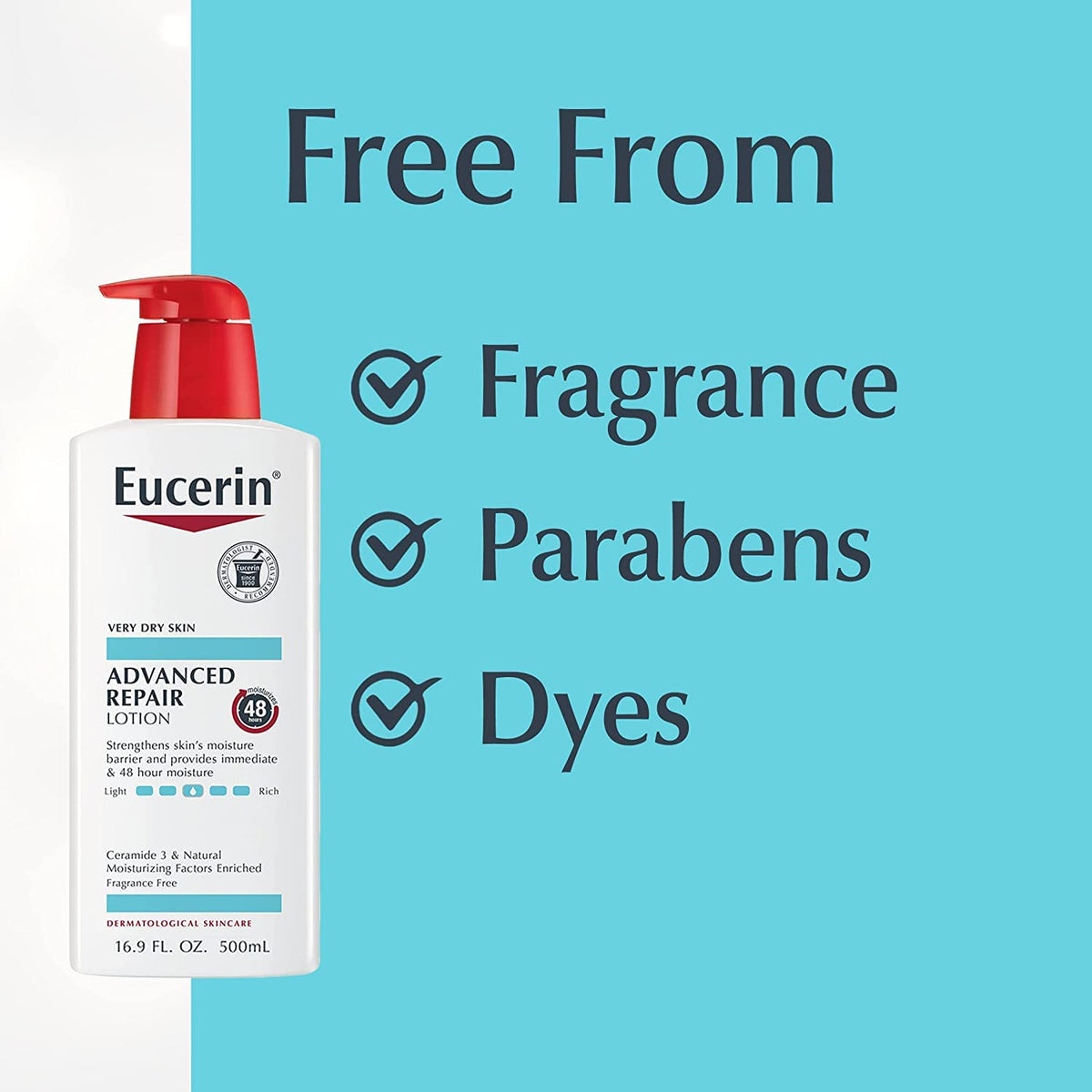 Eucerin Lotion Advanced Repair 16.9 Ounce Pump (Fragrance-Free) (Pack of 3)