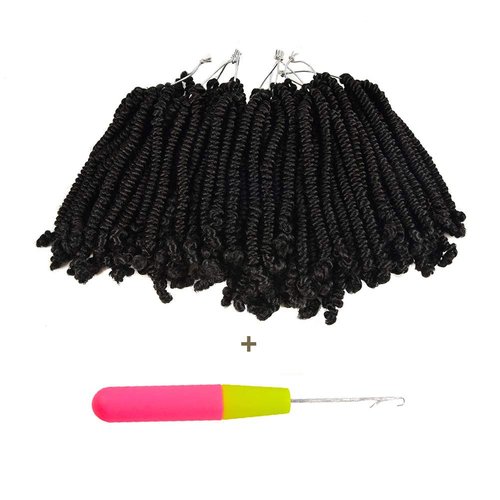 Niseyo Pre twisted Bob Spring Twist Hair 6 Inch 7 Packs Short Pre-looped Crochet Braid (1B/Natural Black)