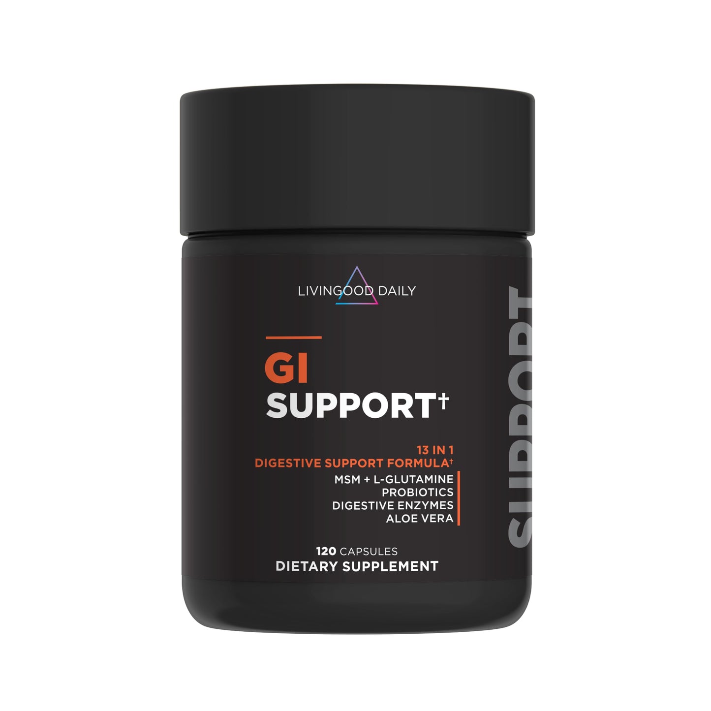 Livingood Daily Gut Health Supplements 120 Capsules -13in1 GI Support with L Glutamine and MSM, Digestive Enzymes, Aloe Vera, Probiotics for Women and Men, Gluten Free, Non GMO - Made in USA
