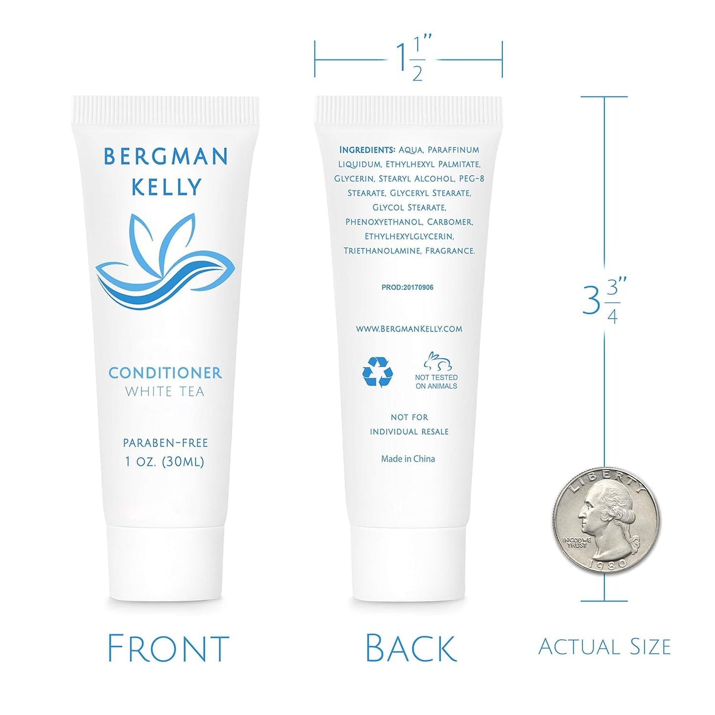 BERGMAN KELLY - Hotel Conditioner - 1 fl oz, 200 PK, White Tea - Delight Your Guests with Revitalizing and Refreshing Travel Size Conditioner - Small Size Travel Amenities Hotel Toiletries in Bulk