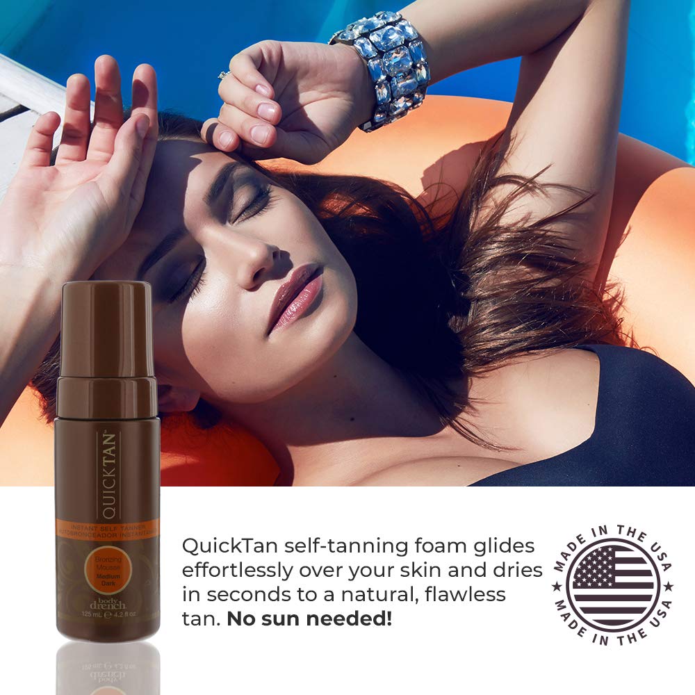 Body Drench Quick Tan Instant Self-Tanner - Bronzing Mousse, Self Tanning Foam for Natural and Quick Sun-Kissed Tan Skin, Medium Dark, 4.2 Oz, 2-Pack