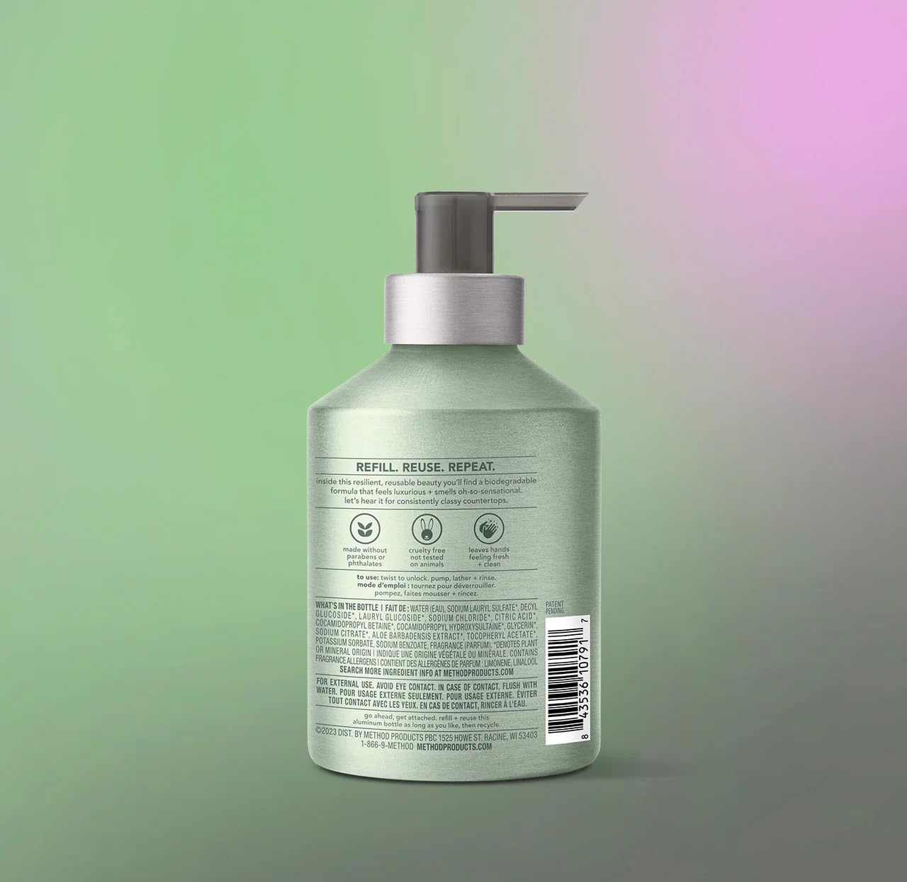 Method Premium Gel Hand Soap - Sage & Wild Mint, 12 oz Reusable Aluminum Bottle