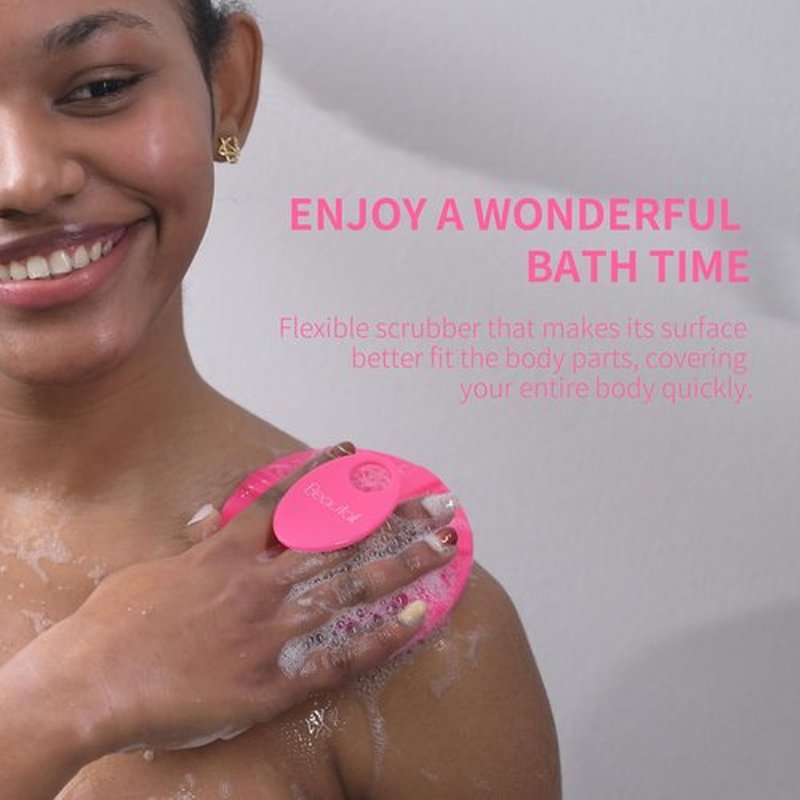 Silicone Body Scrubber Shower Bath Brush, More Hygienic Than Traditional Loofah, Lather Nicely, Long Lasting, Gentle Exfoliating for Women Men Baby Sensitive Skin, 1 Pack, Rose