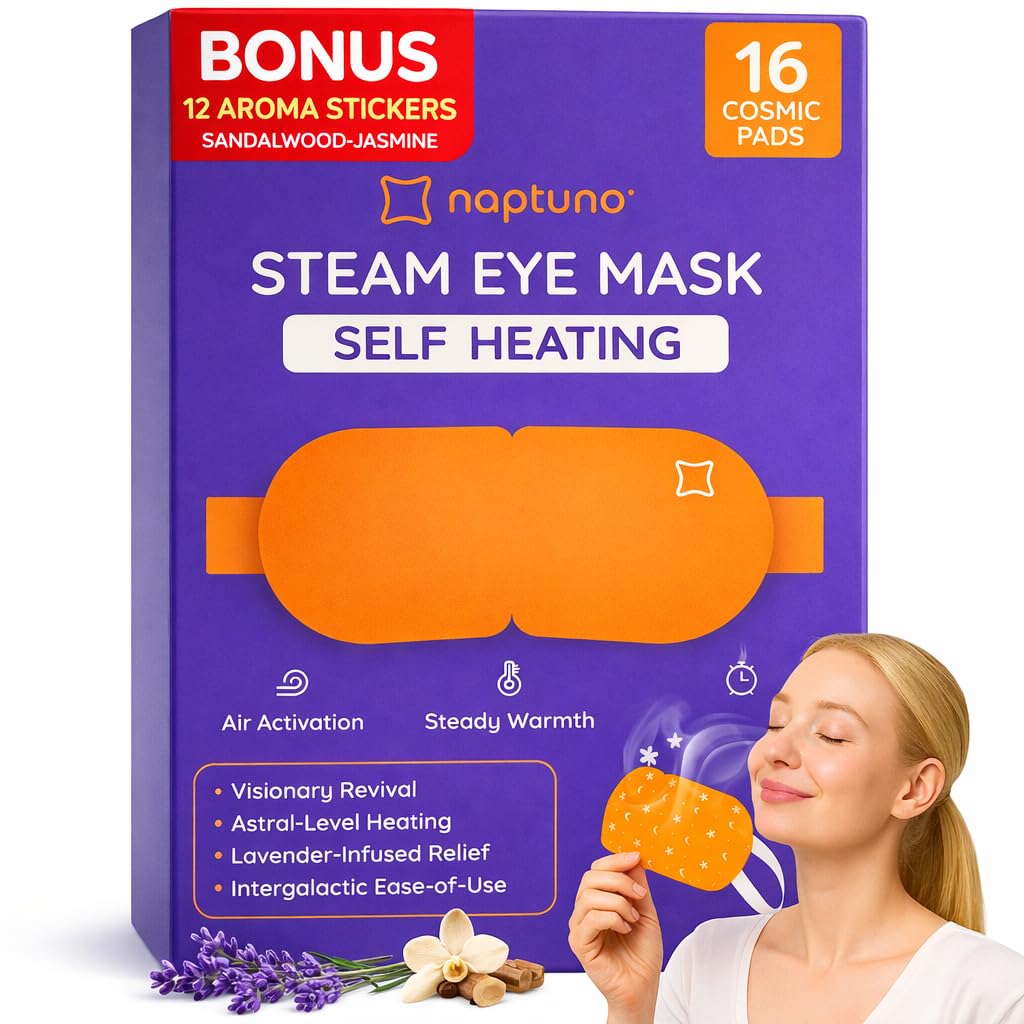 Naptuno 16 Packs Steam Eye Mask for Dry Eyes, Self Heating Disposable Eye Compress, Puffiness Relief, Travel, Relaxing Spa Gifts with 12 Aroma Stickers (Lavender)