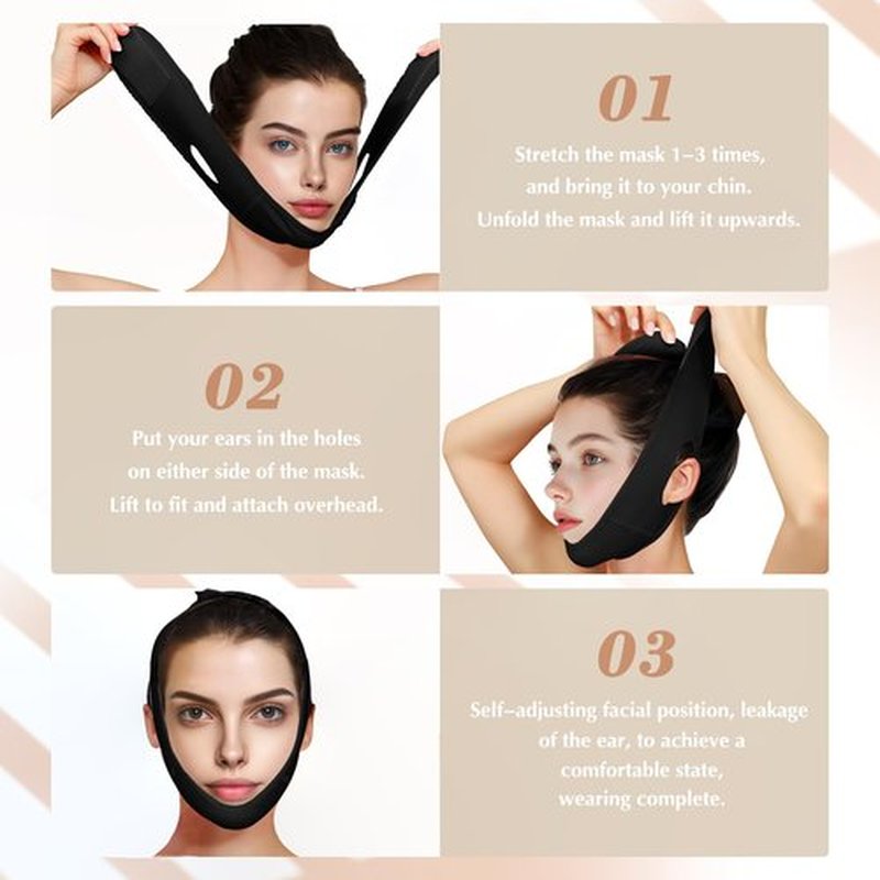 Beiskll Reusable V Line Lifting Mask with Chin Strap, V Shaped Face Mask for Sagging, Jaw Exerciser (Pink and Black)
