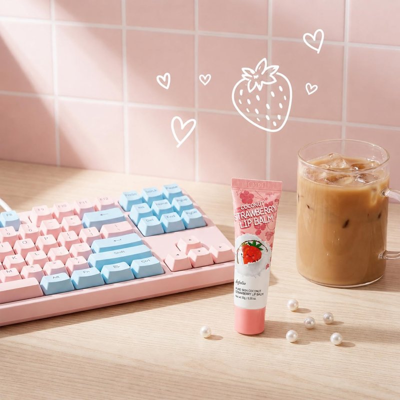 Coconut Strawberry Lip Balm | Hydrating & Nourishing Lip Care with Coconut Oil & Strawberry Seed Oil - Moisturizes Dry Lips