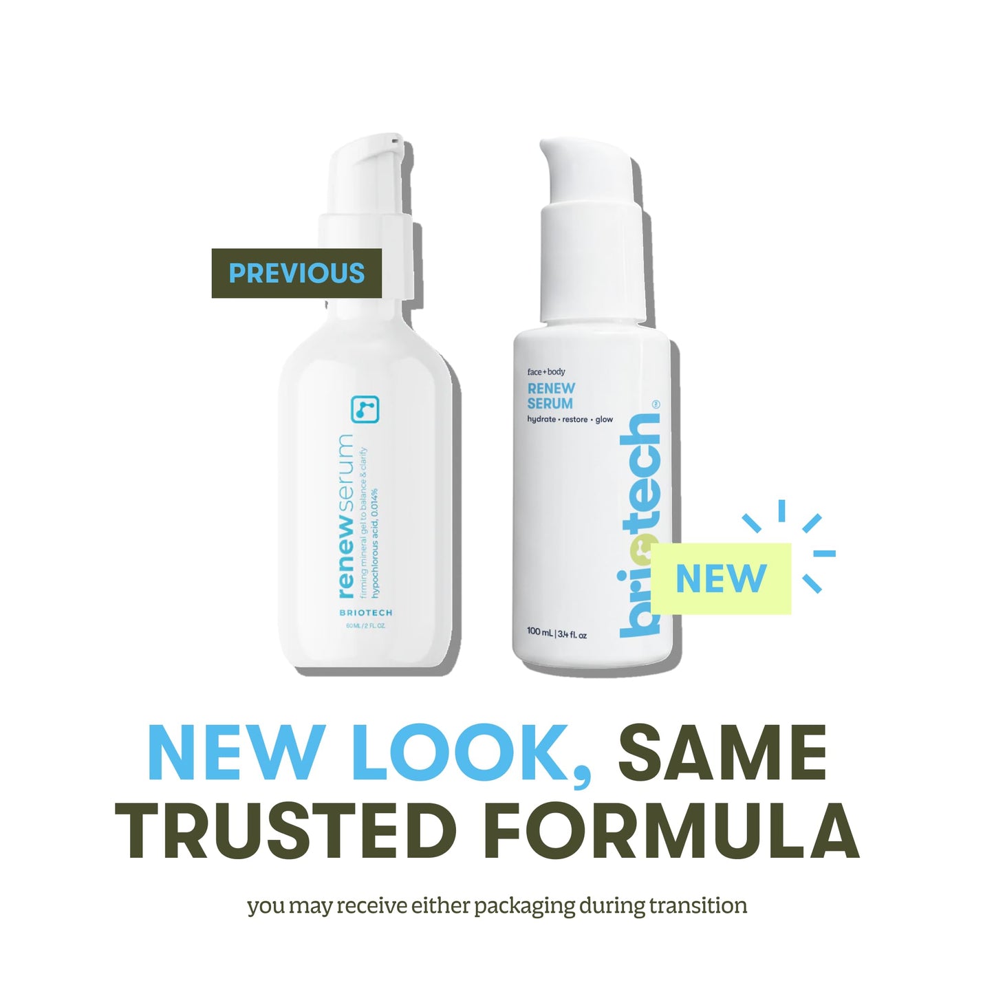 BRIOTECH Renew Serum, Hypochlorous Acid Mineral Gel, Soften Fine Line Appearance, Smooth Skin for Face, Neck, Chest, Spot Corrector, Soothe Redness, Vegan, 3.4 fl oz (2 Pack)
