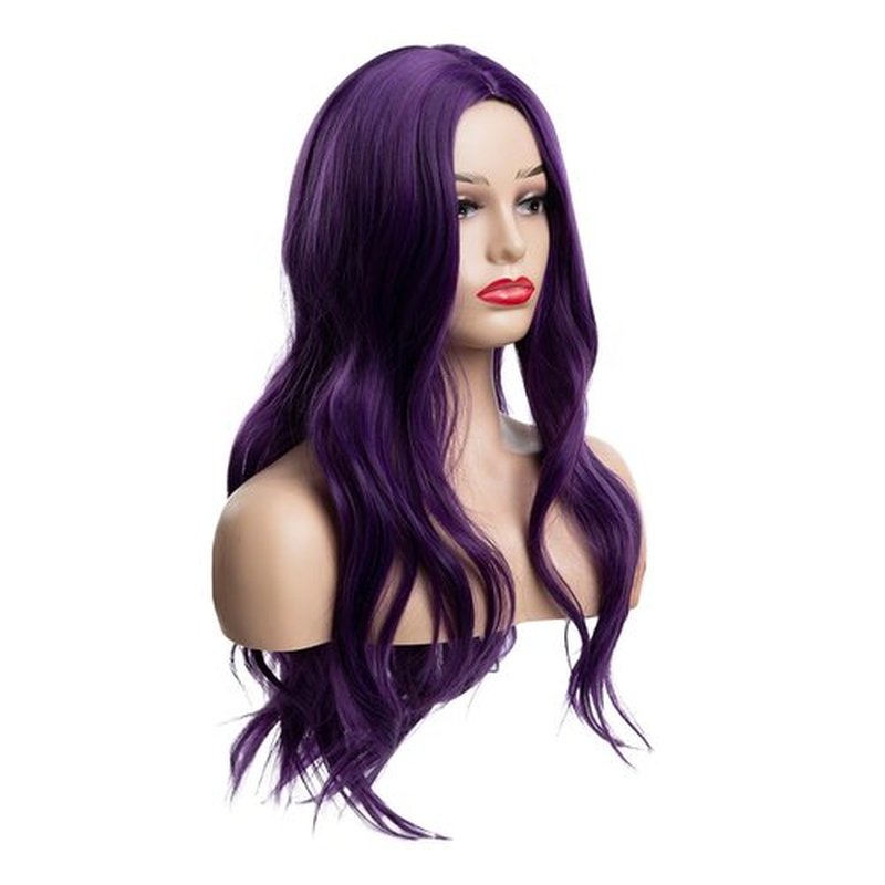 RicHyun Purple Wig Long Curly Wavy Purple Wig Middle Part Cosplay Wig Synthetic Heat Resistant Costume Halloween Wigs for Women Girls (Dark Purple)