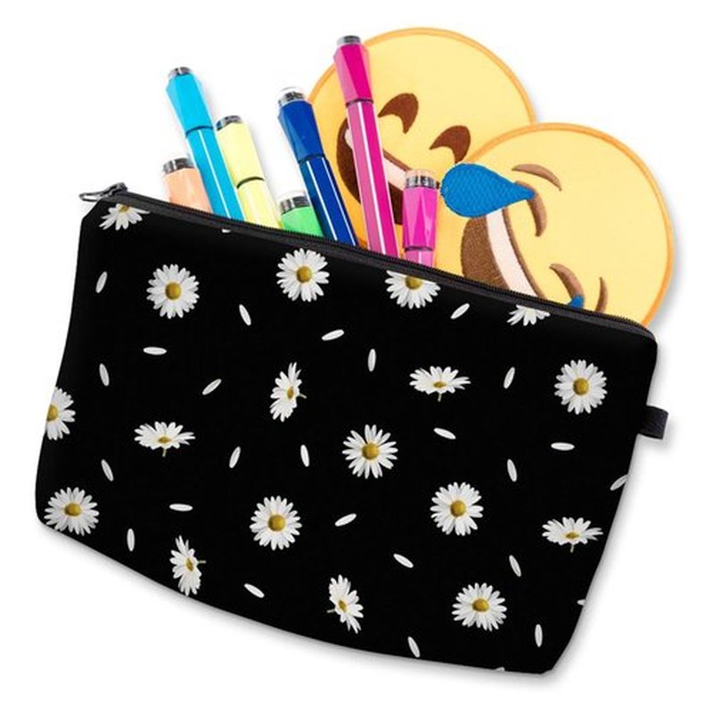 Deanfun Cosmetic Bag for Women, Durable Polyester Makeup Bag Organizer Travel Waterproof Roomy Accessories Daisy Purse Bag Gifts(52366)
