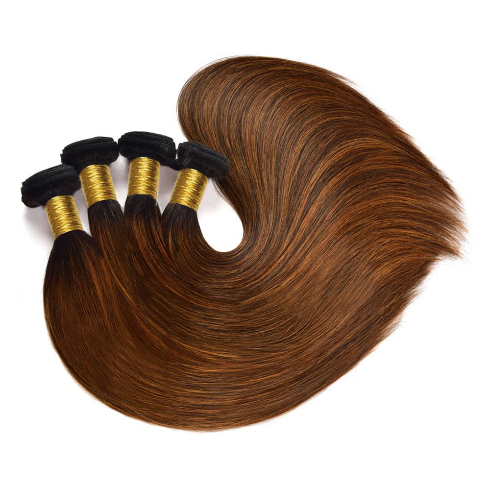 P4/30 Bundles Light Brown Human Hair Bundles Highlight Straight Bundles Brazilian Unprocessed Virgin Hair 1 Bundle 18 Inch Two Tone Brown Light Brown Bundles Human Hair Weave for Women