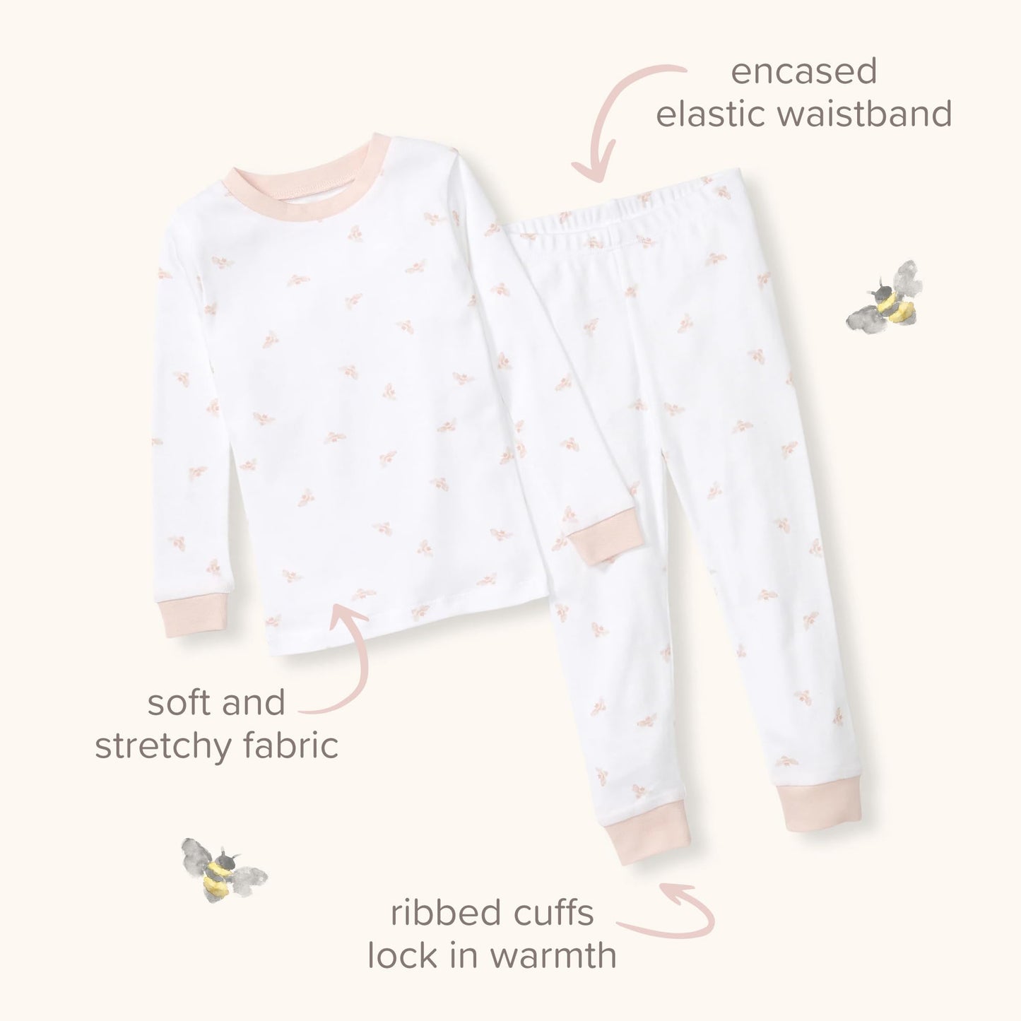 Burt's Bees Baby Organic Cotton Pajamas for Girls, 100% Cotton Pajama Set for Toddlers and Kids, Soft and Stretchable Fabric