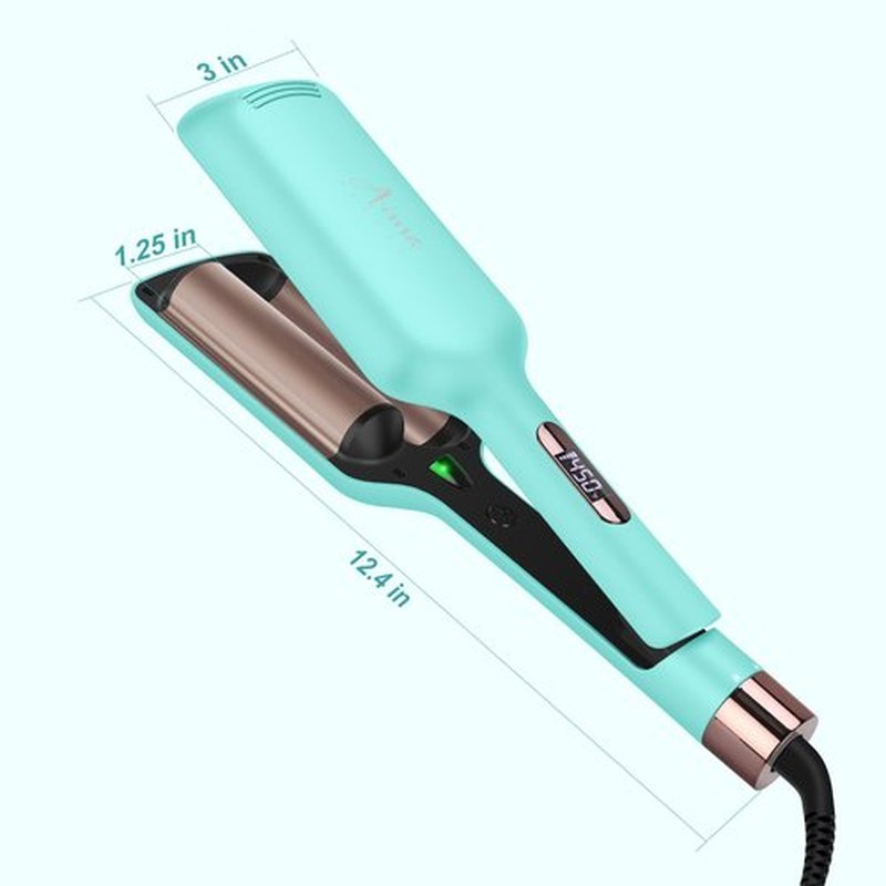 Aima Beauty 32mm 2 Barrel Curling Iron, Mermaid Hair Waver, Anti-Scald Hair Curling Iron, Negative Ionic Emitter, Lock Hair Moisture, Short/Medium/Long Hair, Light Green