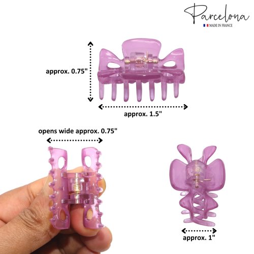 Parcelona French Classic Very Small 1 1/2" Claw Clips with Tight Spring Set of 3 Girls Hair Jaw Claw Clips Durable Styling Women Hair Accessories, Made in France (Lemon Green-Purple-Blush Pink)