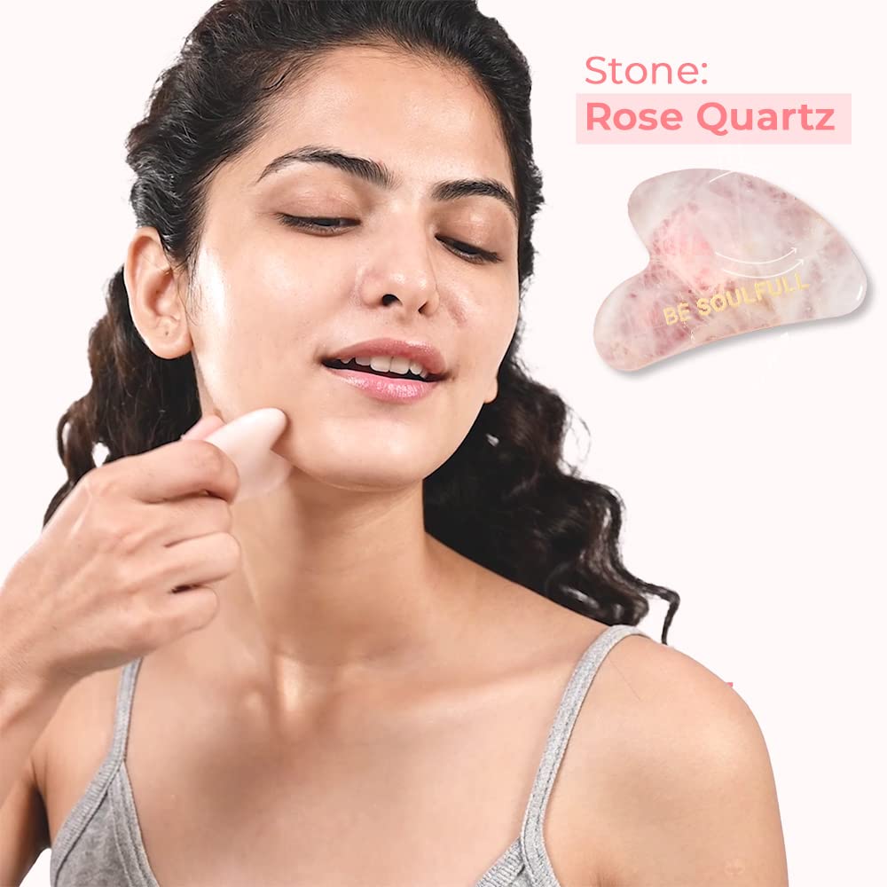 BE SOULFULL Gua Sha, Natural Face Massaging Stone for Firm and Glowing Skin, for Men & Women, 1 Unit (Rose Quartz)
