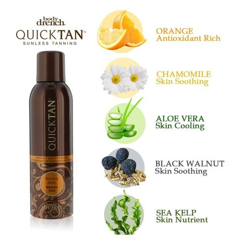 Body Drench QuickTan Instant Self Tanner Bronzing Spray, Salon-Quality Medium/Dark Tan, Streak-Free, All Natural Self Tan, Tinted Formula, 6 oz (2-Pack)