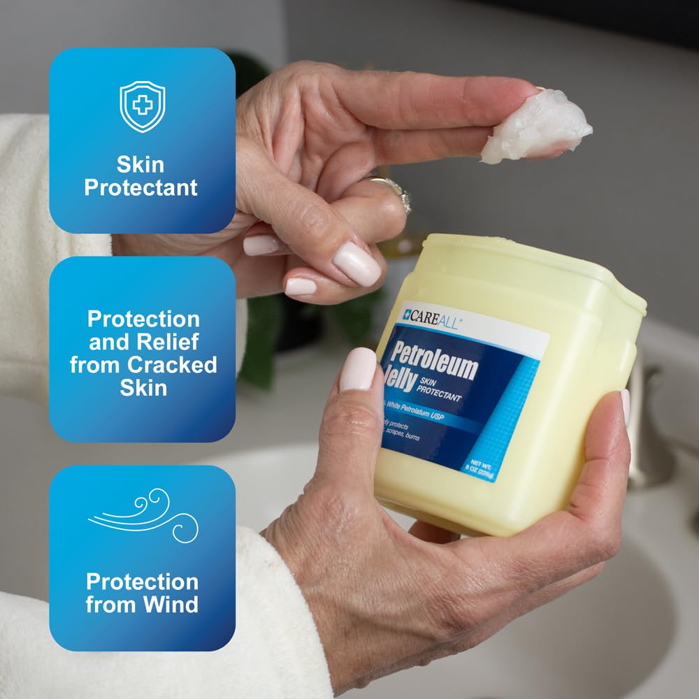 CareAll Petroleum Jelly 13 Oz Jar., Unscented, 100% Pure White Petrolatum Jelly USP, Protectant for Minor Cuts, Scrapes, Burns. Moisturizer for Dry Skin and Lips.