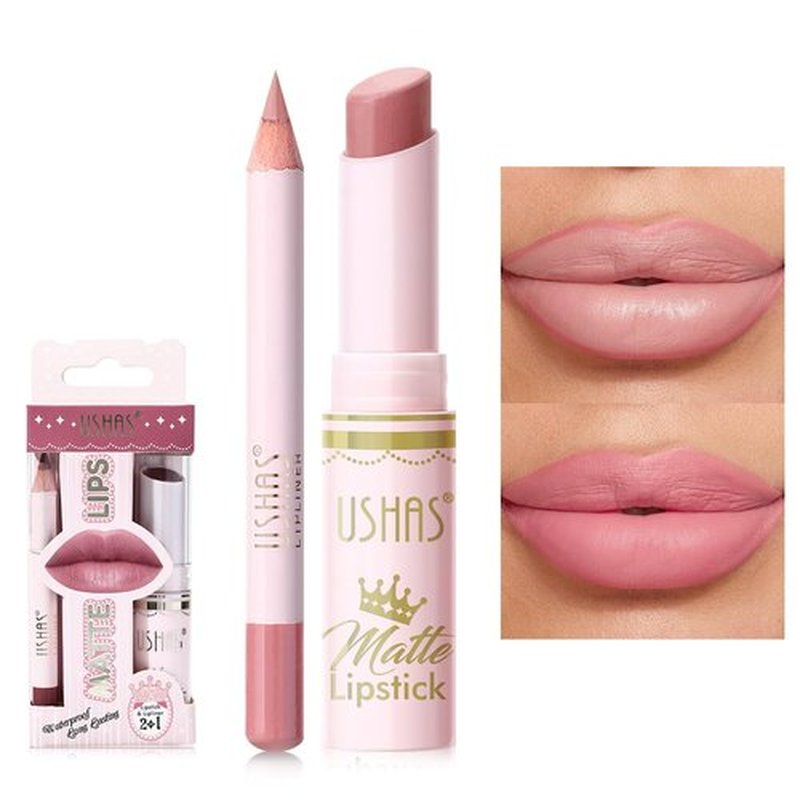 USHAS Lipstick and Lip Liner Combo Set 2 in 1 Waterproof Lipstick for Women Lip liner Set Long Lasting Lipstick, Matte Lipstick Pen with Lip Liner Set Makeup Kits (S12, Pack of 1)