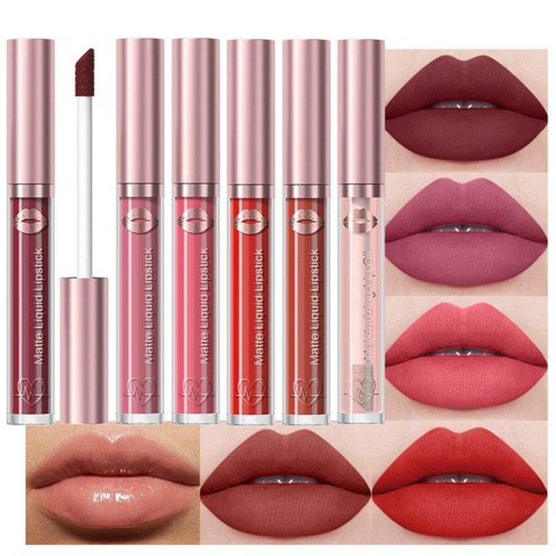 JUAAZIN 5Pcs Matte Liquid Lip Sticks + 1Pcs Liquid Lip Oil Set, Dark Scarlet Rich Maroon Brick Red Rufous Dark Brown Lipstick Set, Rich Colors Long-Lasting Wear Not Fade Waterproof Lip Gloss(set2