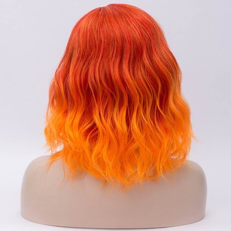 Cying Lin Short Bob Wavy Curly Wig Orange Wig For Women Cosplay Halloween Wigs Heat Resistant Bob Party Wig Include Wig Cap (Orange)