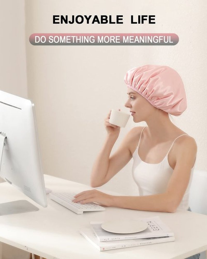 YIZIJIZI Terry Lined Shower Cap,Triple Layer Large Cap for Women,Shower Cap Reusable Waterproof,Long Thick Hair(Pink)