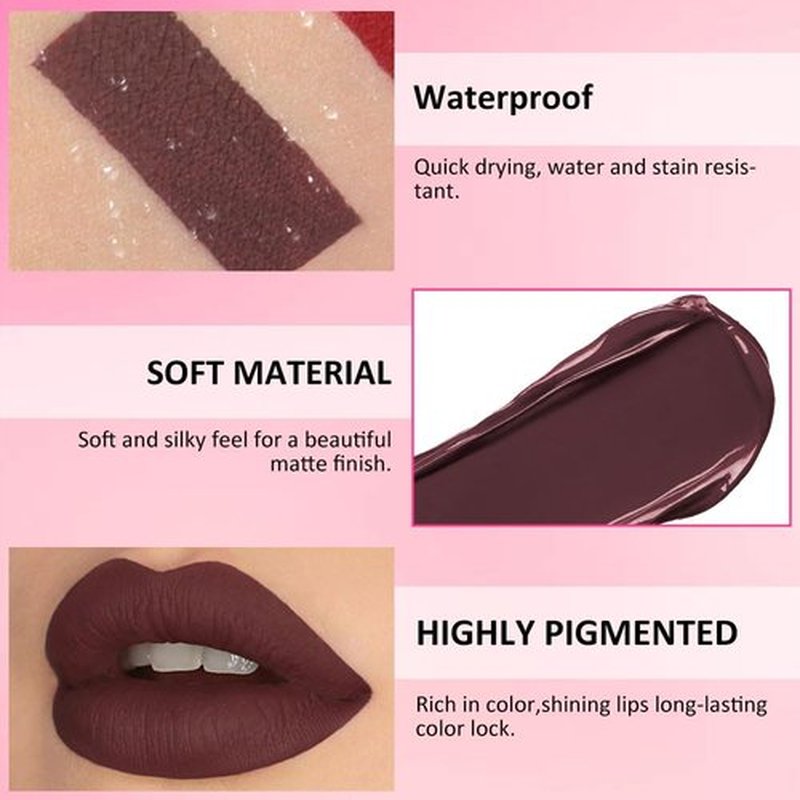 JUAAZIN Dark Sienna Matte Liquid Lipstick, With Highly Pigmented and Rich Colors Lip Gloss, Long-Lasting Wear Non-Stick Cup Not Fade Waterproof Lipstick Makeup for Women(Dark Sienna 18#)