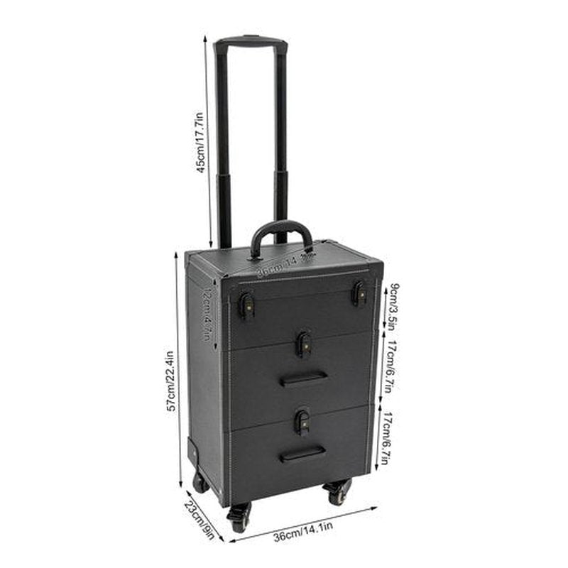 QUEWATSA Rolling Makeup Case with Drawers&4 Wheel, Cosmetic Case Trolley, Make Up Suitcase Cosmetic Trolley, Portable Beauty/Nail/Hair Styling Travelling Cart Trunk, Manicure Storage Case (Black)