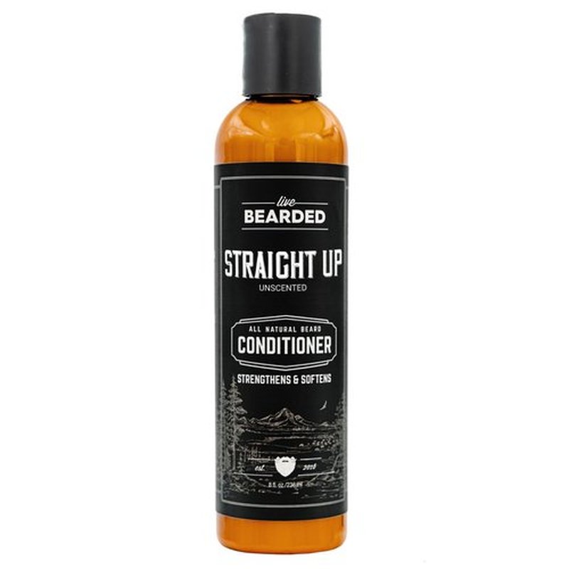 Live Bearded: Beard Conditioner - Straight Up - Facial Hair Conditioner - 8 oz. - Strengthens and Softens - All-Natural Ingredients with Biotin, Coconut Oil, Argan Oil, and Caffeine - Made in the USA