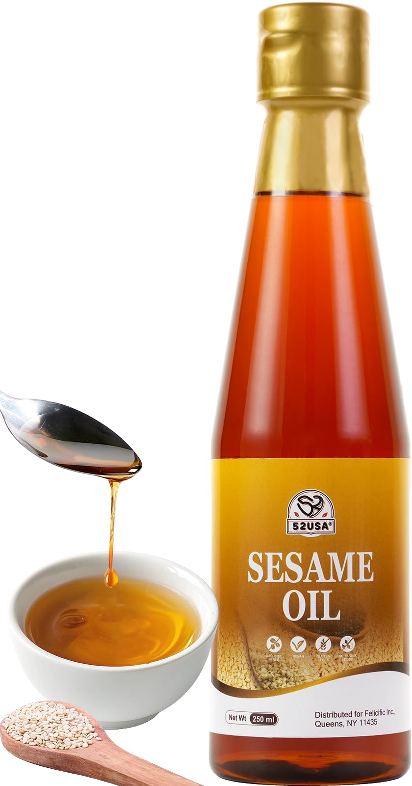 52USA Toasted Sesame Oil, 8.45 Fl Oz, 100% Pure for Asian Cooking, Baking