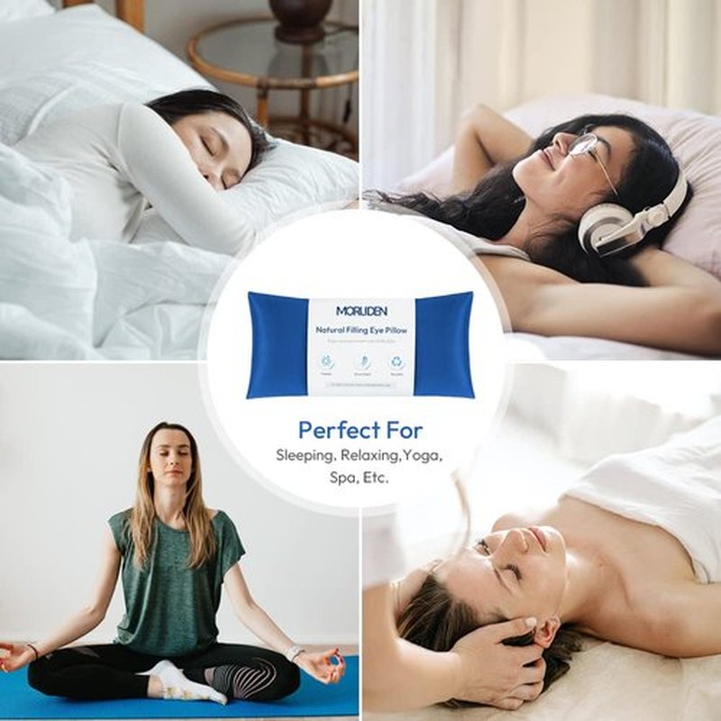 Eye Pillows for Relaxation, Yoga Eye Pillow for Meditation, Microwavable Weighted Eye Pillow for Yoga, Moist Heat & Cold Eye Compress No Scent (Blue) - 2 Pack