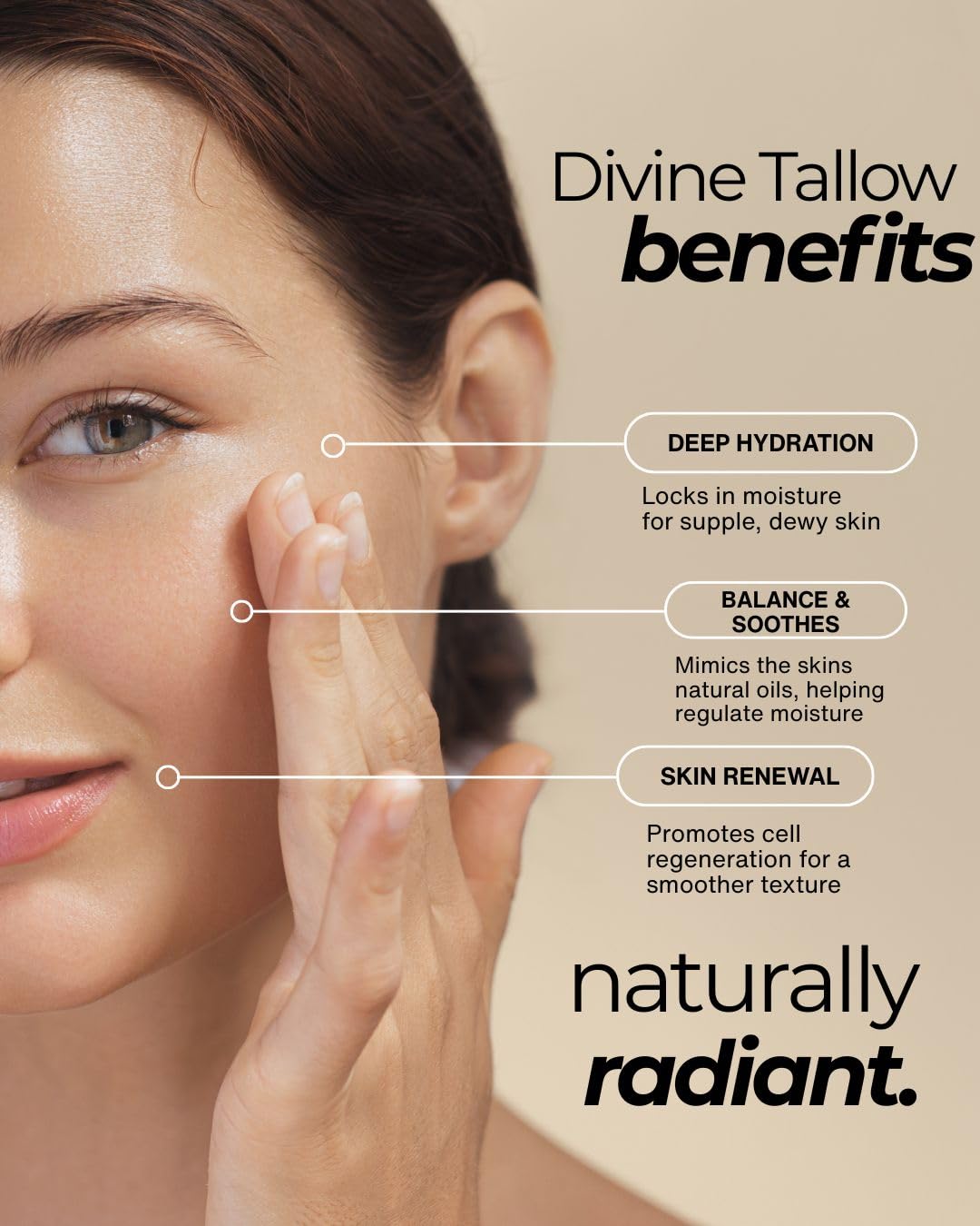 Shiba Organics Divine Tallow Balm - Grass-Fed Tallow Moisturizer for Dry & Sensitive Skin - Deep Hydration & Skin Barrier Support - Face & Body - 2 FL OZ