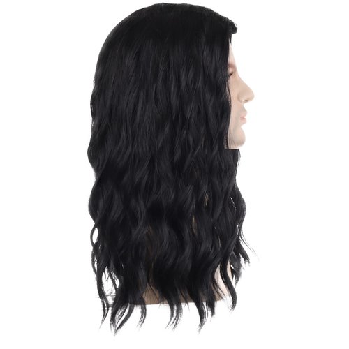 PATTNIUM Black Male Wig Long Wavy Black Wig for Men Shoulder length Mens Wig Heat Resistant Synthetic Unisex Cosplay Party Costume Daily Wear Wig (Black)