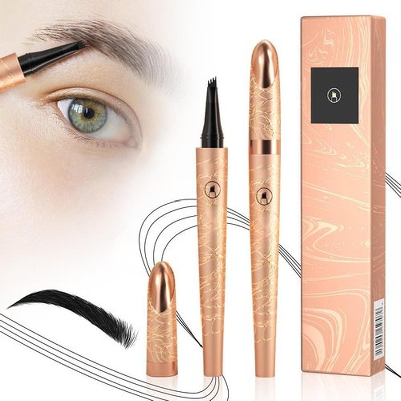 2024 New 3D Microblading Eyebrow Pencil,Waterproof Microblading Eyebrow Pen,4 Tip Eye Brow Pen, Long-lasting Natural Makeup Fine Stroke Magic Eyebrow Pencil Stay on All Day (Black)