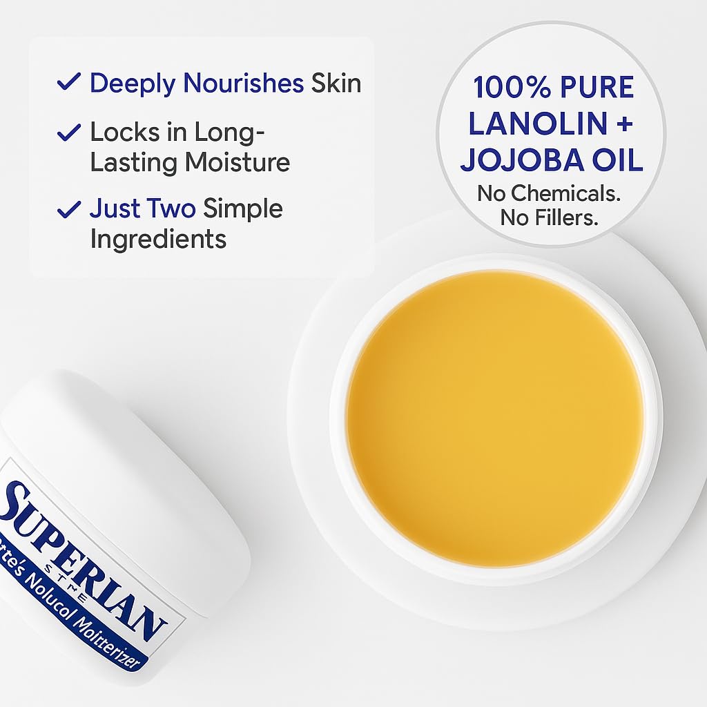 superlan Moisturizer Lanolin Cream 4 oz with Jojoba Oil for Hot, Dry & Cold Weather - Lightweight Creamy Formula with Medical-Grade Lanolin & Jojoba Oil - Moisturizer for Hands, Feet, Body, and More