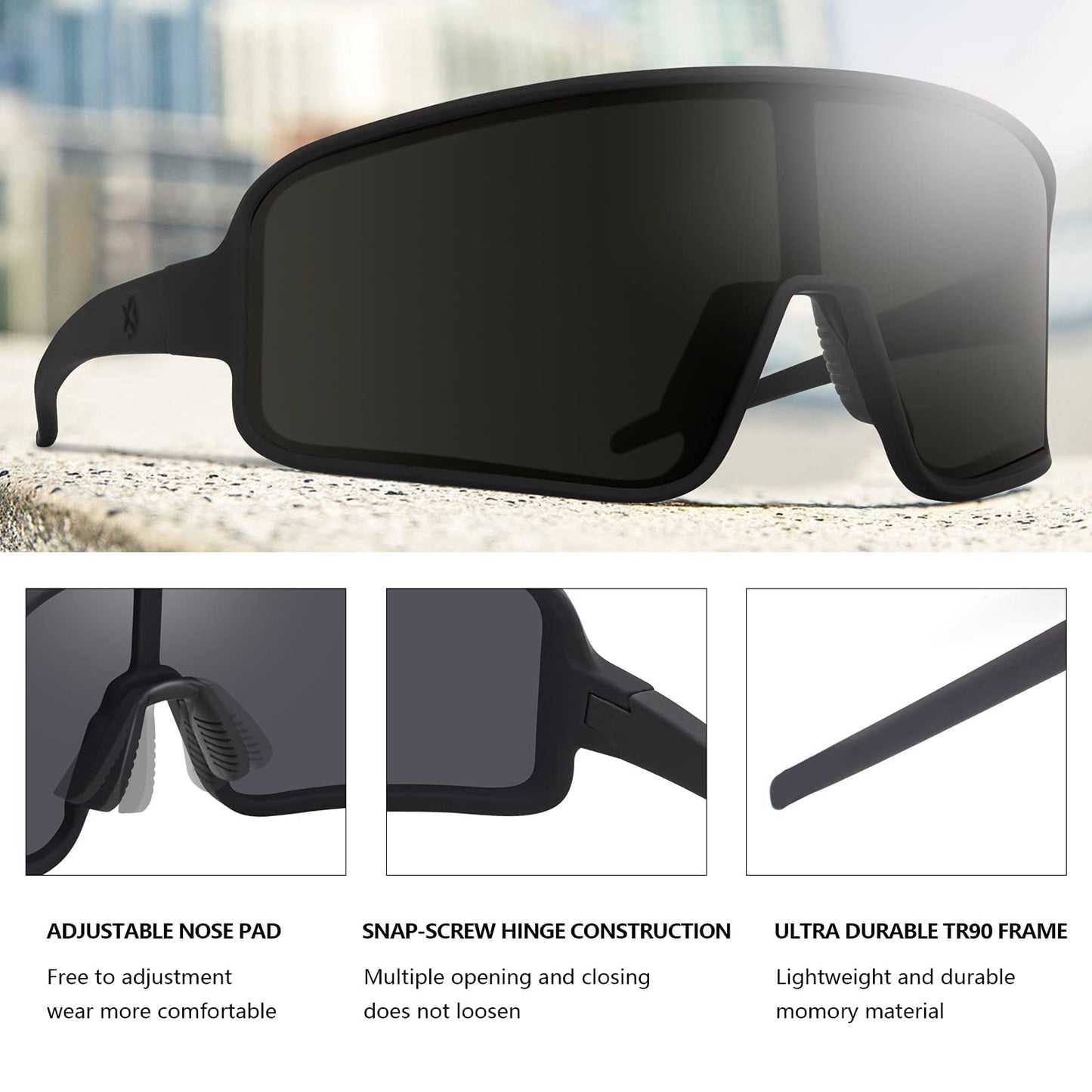MAXJULI Polarized Sunglasses for Men Women, Windproof Outdoor Sports Cycling Running UV400 Protection Sun Glasses (Black/Gray Lens)