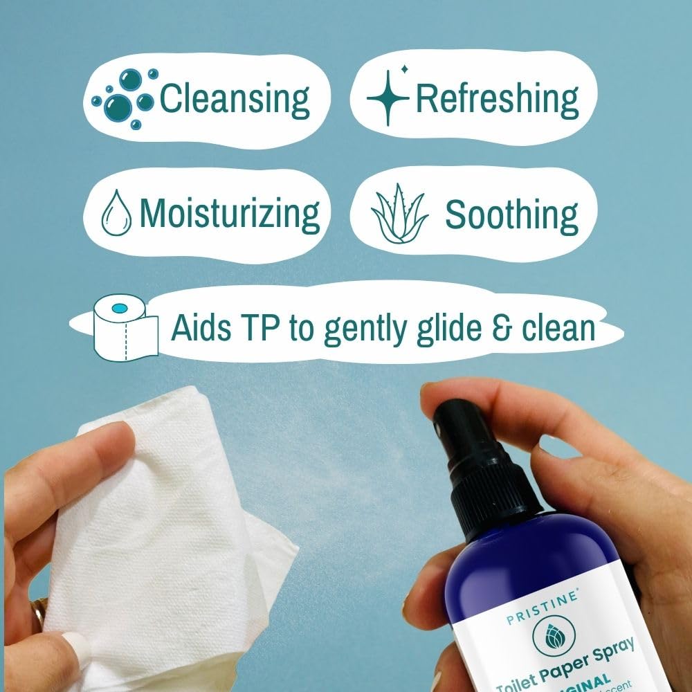 PRISTINE Toilet Paper Spray, As Seen on Shark Tank, Flushable Wipe Alternative, Personal Cleansing Bathroom Spray for Regular Toilet Tissue, Bidet Alternative, Made in USA, Original, 4oz Bottle