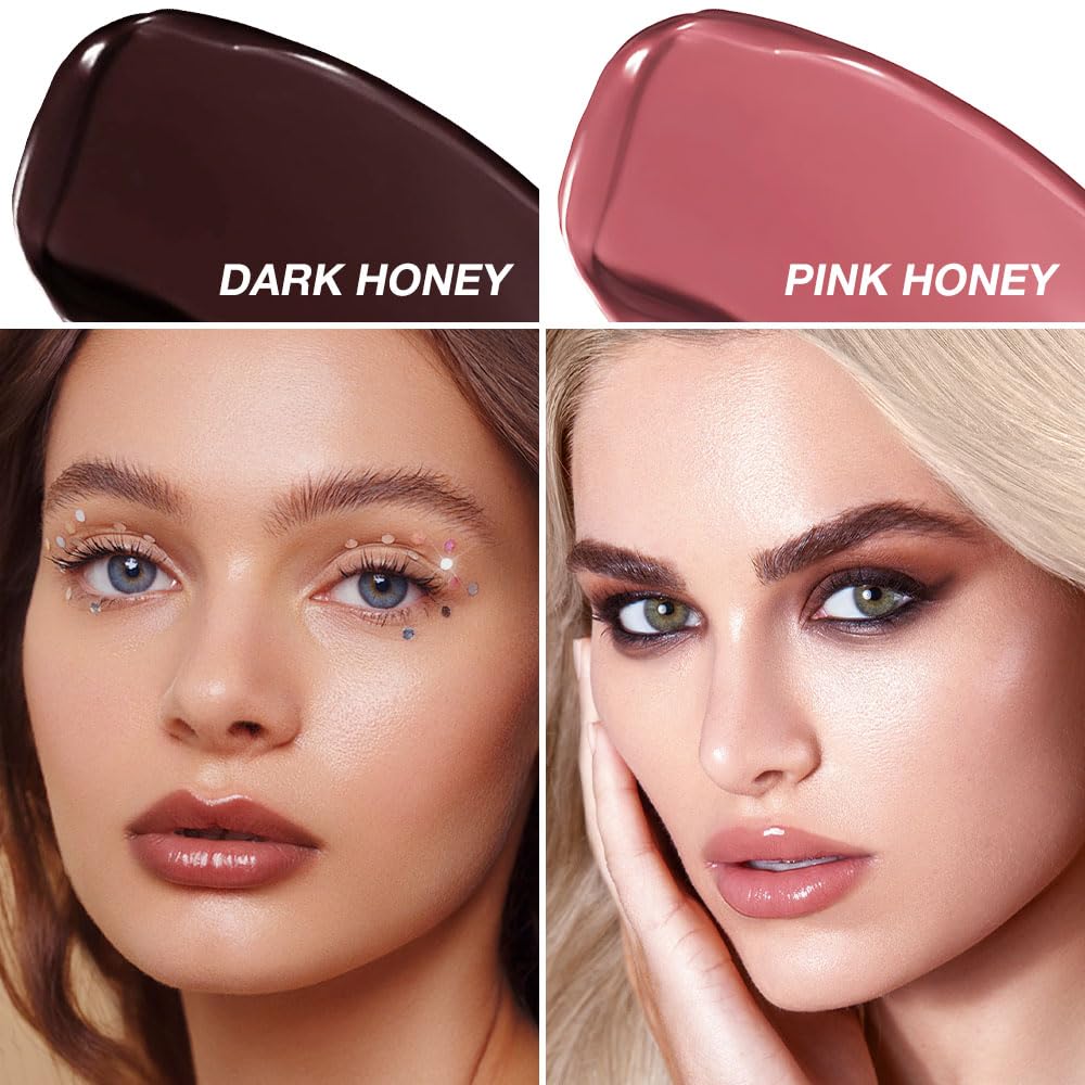 Honey Butter Lipstick Tinted Lip Balm, Shine Moisturizing Plumper Lipstick for Women, Natural Nourishing Hydrating Lip Gloss Stain for Dry Lips, Lightweight Lip Liner Care Makeup, Vegan - Black & Pink