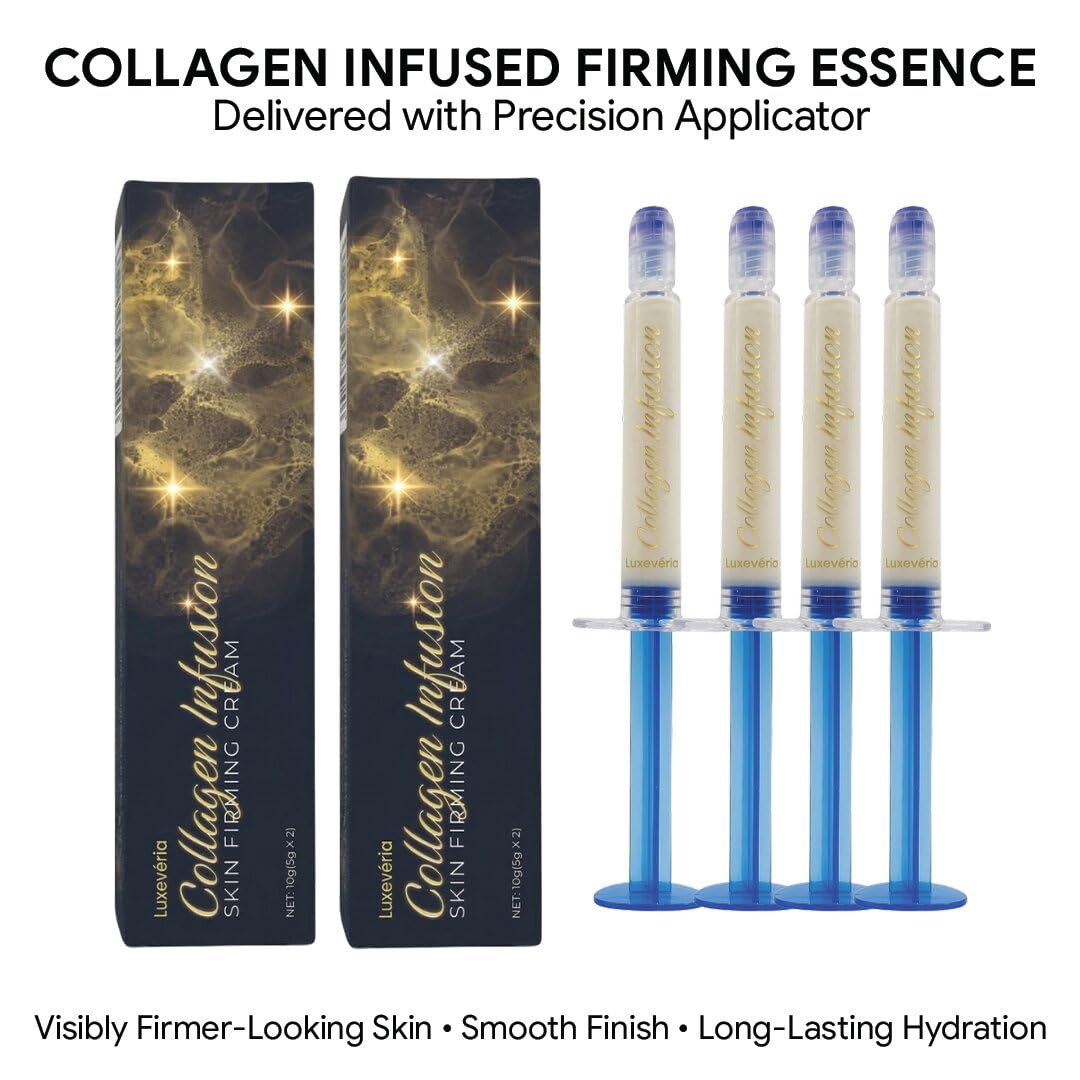Luxevéria Official Polypeptide Collagen Infusion Firming Cream - Anti-Aging Face Serum with Targeted Applicator - Deep Hydration Skin Tightening Essence for Wrinkles & Fine Lines (2 Pack)