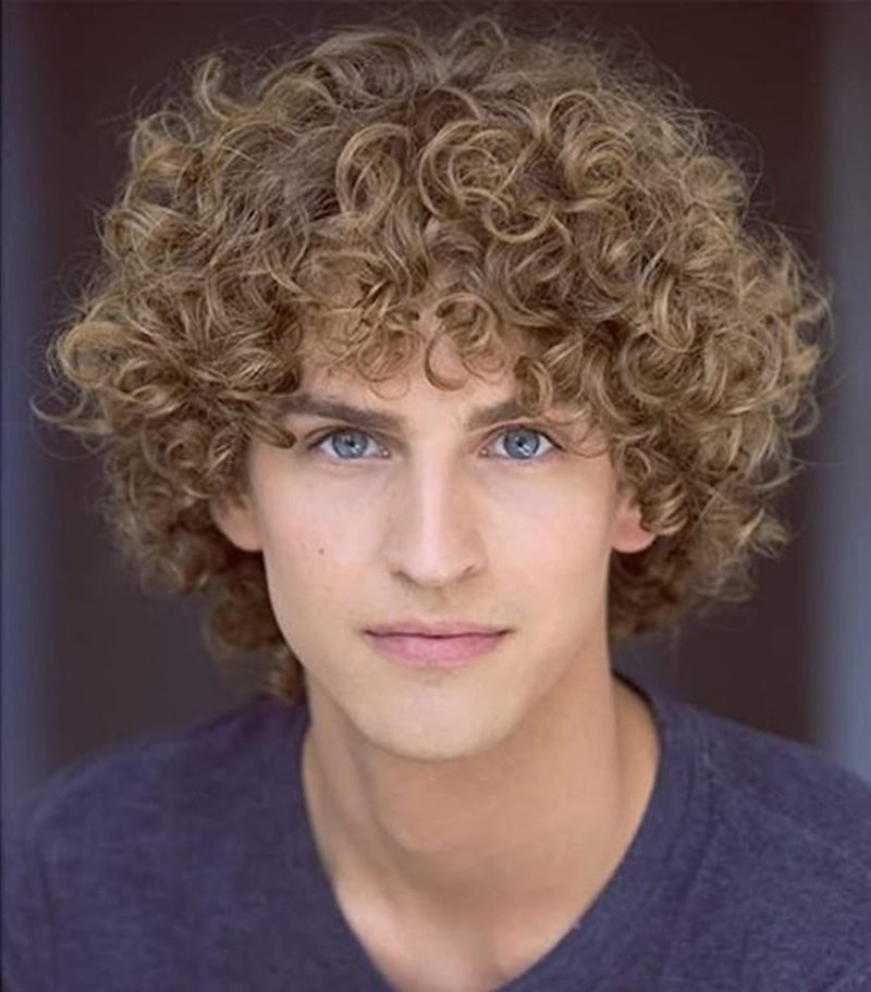Dai Cloud Mens Light Brown Curly Wig Short Fluffy Brown Rocker Wigs Synthetic Halloween Cosplay Costume Hair Wigs For Male Guys (Light Brwon)