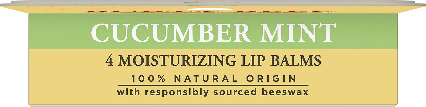 Burt's Bees 100% Natural Origin Moisturizing Lip Balm, Cucumber Mint with Beeswax, 4 Tubes