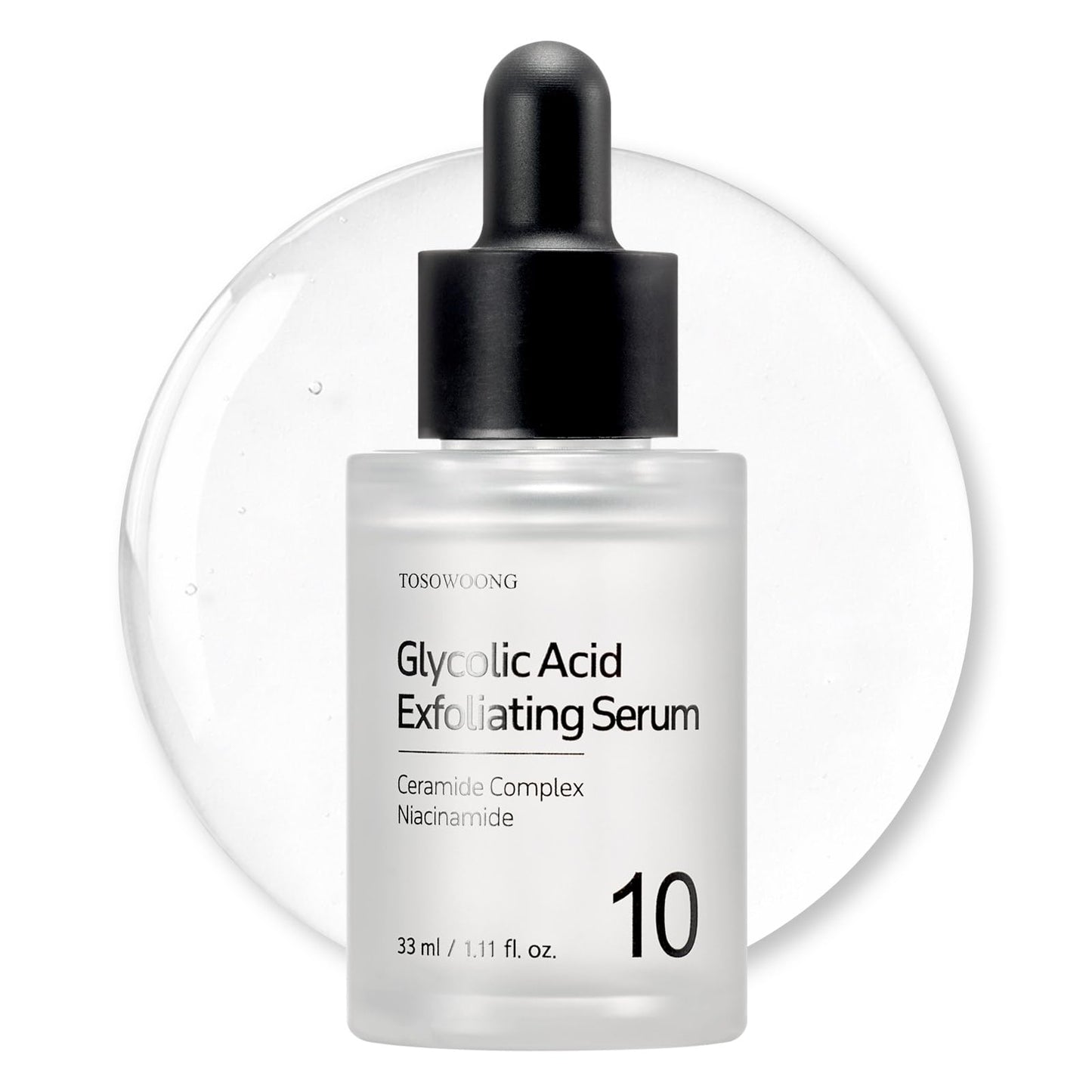 TOSOWOONG Glycolic Acid 10% Exfoliating Serum, AHA Skin Resurfacing Face Serum With Niacinamide, Vitamin E, Hyaluronic Acid For Textured Skin, Dark Spot, Glass Skin, Korean Skincare, 33 ml/1.11 fl.oz.