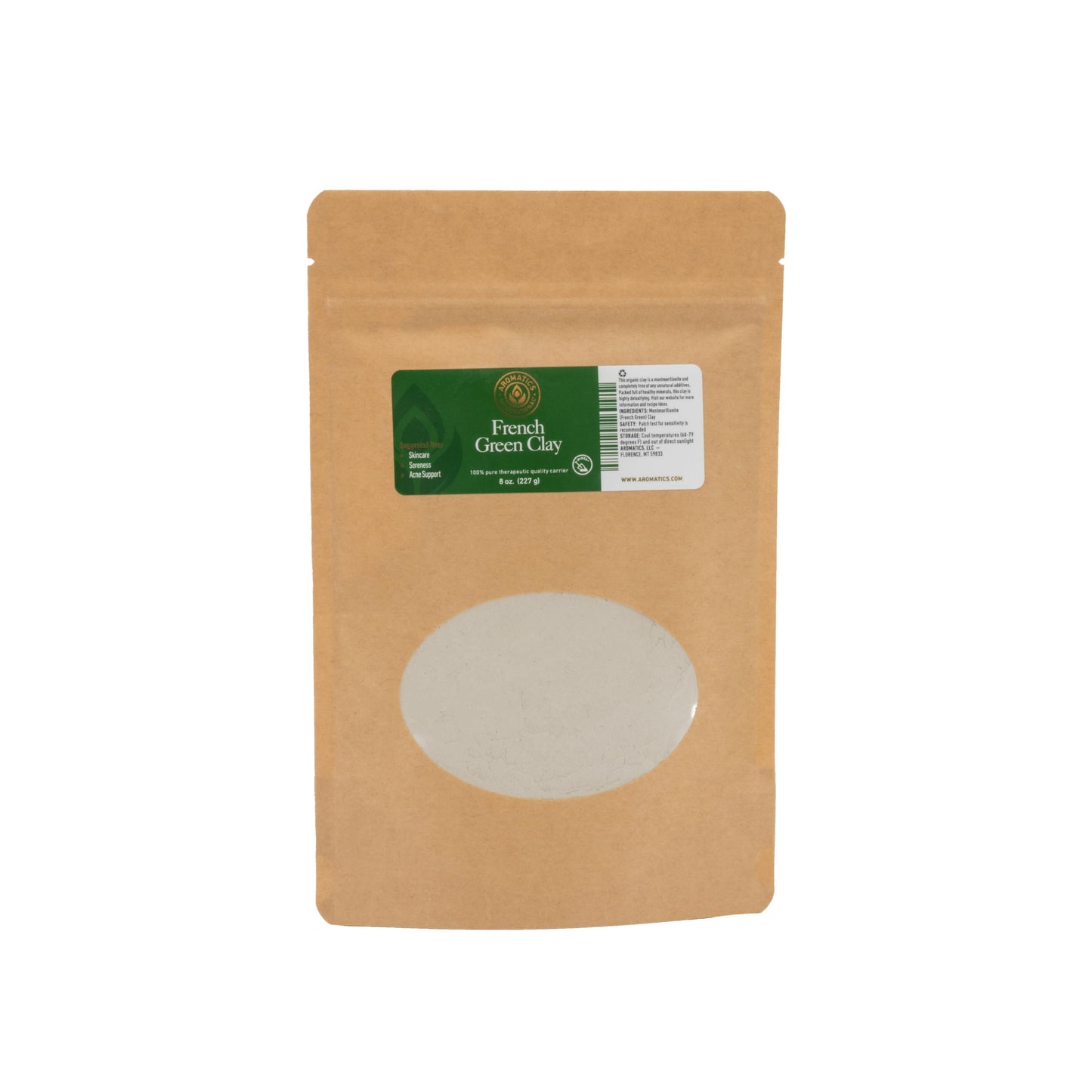 Aromatics International French Green Clay (Montmorillonite) Powder 8 oz – 100% Pure Detox Face Mask, Deep Pore Cleansing, Acne Support, Oily Skin Control, Mineral-Rich Bath Clay, From France