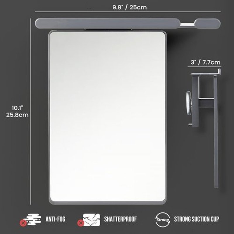 TAILI Shower Mirror Fogless for Shaving with Razor Holder, NO-Drilling & Removable Large Mirror Fogless Suction Wall Mounted, Shatterproof & Waterproof - for Men and Women(Grey)