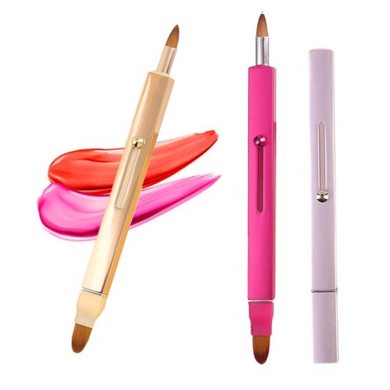 Lip Applicator Brush - 3 Pack Exquisite Professional Dustproof Retractable Lip Brush - Makeup Lipstick Lip Gloss Applicators (Pink Red Gold)