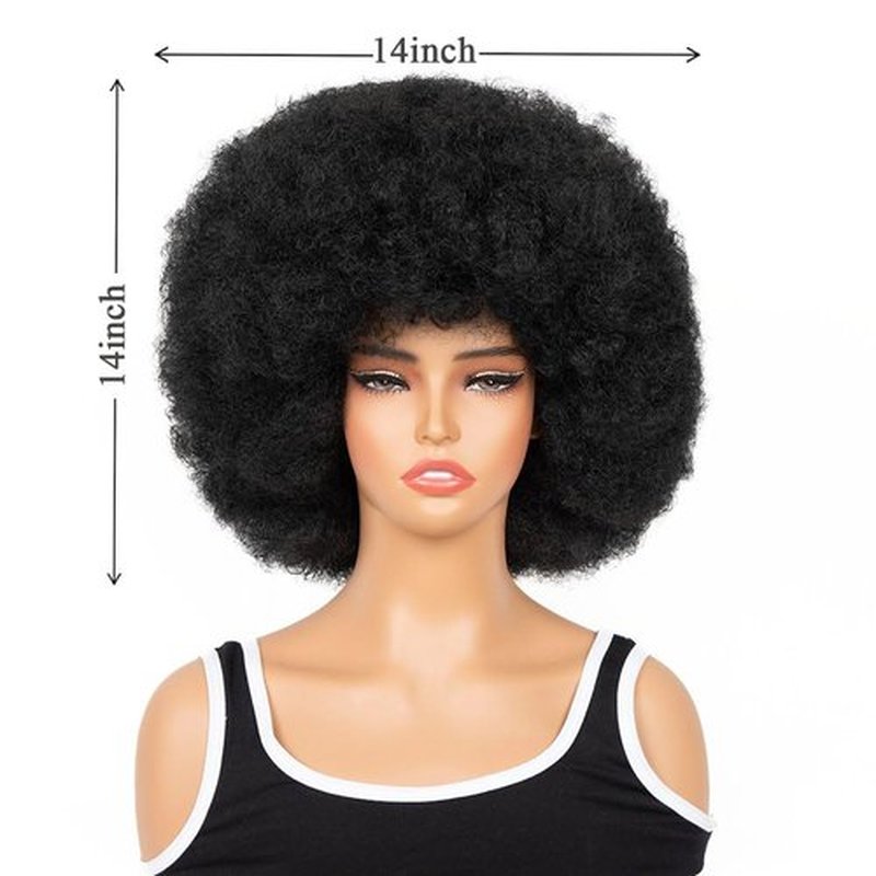 FYIMUYI Afro Wig - Soft 70s Afro Wig For Black Women Short Curly Afro Kinky Wig Large Bouncy And Soft Natural Looking Synthetic Wigs For Daily And Party Halloween Costume Use (Black