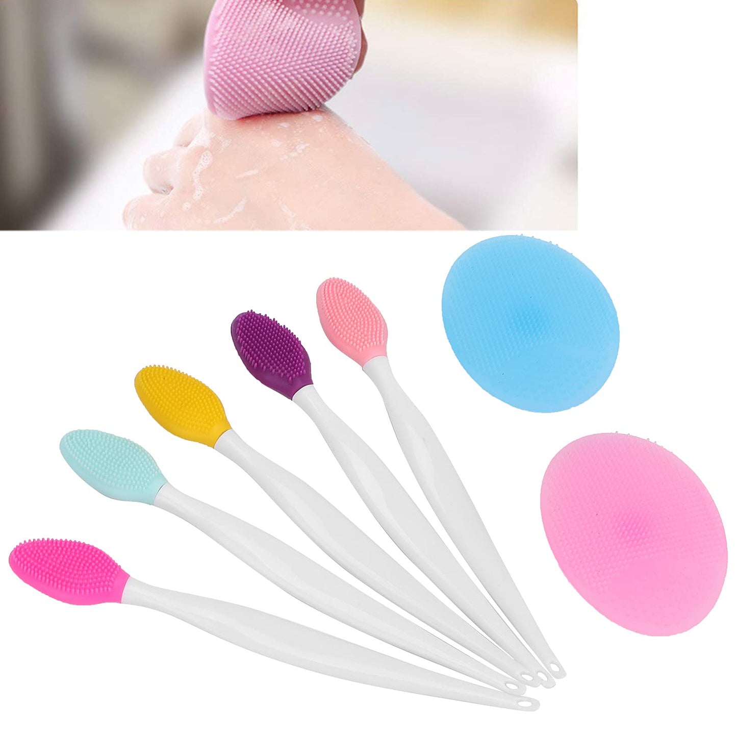 Silicone Facial Cleansing Brush Set, Deep Pore Face Scrubber for Blackhead Removal & Oil Control, Portable Exfoliating Silicone Face Brush Kit with 5 Nose Brushes and 2 Facial Brushes